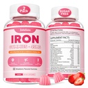 Vegan 2 Pack Iron Supplement Gummies pro ženy a muže, anémie, Krevní stavitel & Energy Support for Iron Deficiency, s vitamínem C, A, B Complex, Folát, CoQ10, Cukr zdarma, Non- GMO, 120 Počet
