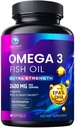 Omega 3 Rybí olej 2400 mg dodatek, Udržitelně sourced, Triple Strengless Omega33 Dodatek Softgels, Brain Health Support, EPA & DHA Fish Oil Fatty Acids doplňky, Lepek & GMO zdarma, 60 Softgels