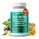 Moss dodatek - 16-in-1 Přírodní směs s černým semenem olej Ashwagandha Burdock Bladderwrack Ginger Dandelion - 150 Počet - Made & Tested v USA