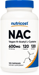 Nutricost N-Acetyl L-Cysteine (NAC) 600mg, 120 Vegetarian Capsules - Non-GMO, Gluten Free, Vegetarian Caps