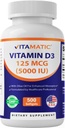 Vitamatický vitamin D3 5000 IU (125 mcg) - 500 Mini Softgels Olive Oil- Based Formule - Cold- Pressed - 500- Day Supps - Podporuje kostní, svalové a imunitní zdraví - Non- GMO & gluten- Free