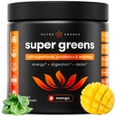 NutraChamps Super Greens Powder Premium Superfood 124; 20 + Organic Green Veggie Whole Foods CLAS124; Wheat Grass, Spirulina, Chlorella CLAS124; Antioxidant, Digestive Enzyme & Probiotic Blends (9.0 OZ, Mango)