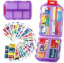 Pořadatel pilulek s etiketami Medicine Travel Daily Pill Container Mini Medication Pořadatel Storage Pill Pořadatel Travel Essentials Pill Case 7 Day (Purple & 161 Lables)