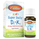 Carlson - Kid 's Super Daily D3 + K2, 25 mcg (1000 IU) D3 & 22.5 mcg K2, Vitamin D Drops with Vitamin K2, Liquid Vitamins, 1000 IU Vitamin D3, Heart & Bone Health, 1- year Supply, Unflaused, 360 Drops