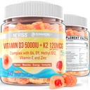 Vitamin D3 5000IU + K2 (MK-7) 120mcg, Sugar- Free Vitamin D3 K2 Plněné gumy s vitaminem B Komplex - Methyl B12, B9, B6 AM 124; Vitamin E & Zinek, MCT Oil - Podporuje sílu kostí a zubů, imunitní, 2PACK