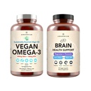 AMANDEAN Brain & Vegan Omega33 Bundle: Magnesium Threnate, USA-Grown Lion 's Mane 6: 1, Alpha-GPC & Algae DHA / EPA. Plant- Based Essential tuky pro mozek, oko, srdce a kůži zdraví. Fish Oil Alternative.