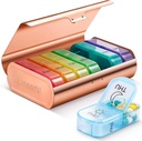 Zannaki Metal XL Týdenní Pill Organizátor 2 krát denně, Velké cestovní Denní Pill Box 7 Day, Přenosný týden Dvakrát Pill Holder Kontejner, AM PM Pill Pouzdro pro medicínu vitamin doplněk k medikaci, Zlato