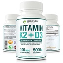 Max Absorpce Vitamin K2 + D3 (5000IU) 90 Veggie Kapsle z MK- 7 (Menachinone- 7) a Cholekalciferol (s BioPerine) 3- Months Supply - D3 s K2 pro zdravé srdce a silné kosti 124; Non- GMO