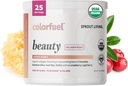 Sprout Living, Colorfuel Beauty Powder Drink Mix, Organic Superfoods + Adaptogens CU124; Vlasy, kůže a nehty podpora, Vegan Collagen Boost, Biotin, Silica, Vitamin C, Super Berry Flavor (25 Služeb)