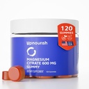 Horní hořčíkové gumy pro dospělé a děti Magnesium Citrátové gumy 600mg, Kompenzace pro svalovou relaxaci, kosti a stravitelné zdraví, Citrato de Magnesio, Vegan, Non- GMO, 120 Počet