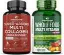 Zdravé Wellness Super- Absorb Multi kolagen pilulky (typ I II III V X) Organic Byliny a Bioperin + celé jídlo Multivitamin pro ženy - Přírodní multi vitaminy, Minerály, Organic Extracts Bundle