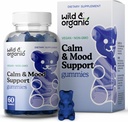 Wild & Organic Calm & Mood Gummies - Mood Supplement - Calming Chews w / Ashwagandha Root, Rhoddiola Rosea, Lemon Balm - Ashwagandha doplňky Gummies - 60 Počet