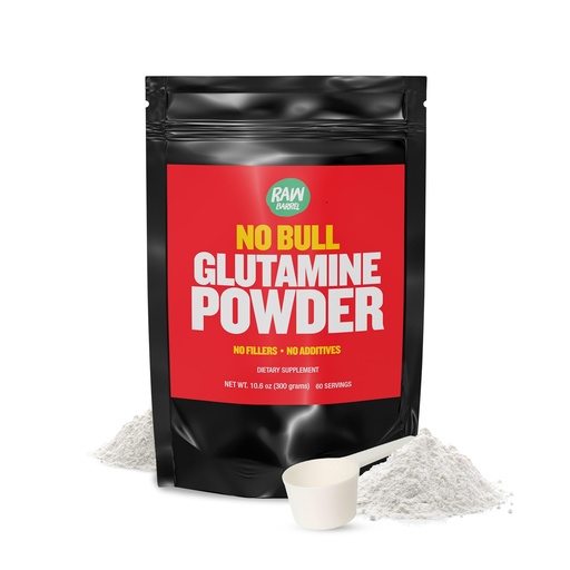 "No Bull" L-glutamin prášek - bezochucené a mikronizované glutamin, čistý L glutamin prášek, non GMO, L glutamin dodatek, přirozeně vegan, vegetariánské a gluten zdarma, 300g