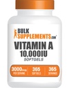 BulkSupplements.com Vitamin A 10000 IU Softgels - jako Retinyl Palmitát, Vitamin A dodatek - pro oční a imunitní podporu, Lepek zdarma, 1 Softgel per Serving, 365 Počet (balení po 1)