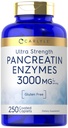 Carlyle Pancreatin Stravovací Enzymy 124; 250 Kaplety 124; s proteázou, Amylase & Lipáza 124; Vysoká síla 124; Non- GMO, gluten zdarma dodatek