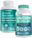 Vápník D3 K2 B12 (1pk) a podpora jater (1pk) Doplněk Bundle - Potentní vitaminy pro kosti, srdce, funkce jater, a imunitní podpora - Non- GMO, Vegan, gluten- bez