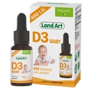 Land Art - Certified Organic Vitamin D3 Drops Baby - 400 IU na kapku - 490 Servings - Podporuje vývoj kostí a zubů - Vitamin D Drops for Infants & Toddlers - GMO-Free - Gluten- Free - 0.45 fl oz