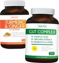 Uložit $11 (23% Off) - Gut Balance Bundle - Gut Complex s kyselinou kapylovou pro vyvážené Gut zdraví a probiotické podpory (120 kapslí) a kurkuma & Ginger s 95% kurkuminoidy a bioperiny (90 kapslí)
