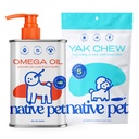 Native Pet Omega Oil for Dogs - Rybí olej doplňky 8 Oz & 5 Malé Žvýkačky pro psy 124; Pasture- Raised and Organic Yak Cheese Himalayan Churpi Sticks