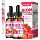 Liquid Iron dodatek pro ženy Muži a děti Multivitamin Železné Kapky s folátem, Vitamin C, B6, B12, Zink pro anémie, Nedostatek železa, Krevní stavitel, Energie - Přírodní jahodové aroma, Vegan 4 Fl Oz