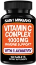Vitamin C 1000mg s doplňkem k Elderberry - Dvoulůžkové standardní dávkování se 14 specifickými obohacenými složkami - 100 tobolek / 3 měsíční zásoba