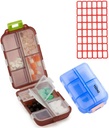 Pouzdro na pilulky (2 balení) - Přenosné malé doplňky Tablet Kontejner Box s 10 Compartments - Medicine Vitamin Organizer Dipenser Holder Storage for Travel Trip Pocket Purse (Blue + Chocolate)
