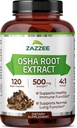 Zazzee OSHA Root 4: 1 Extract, 500 mg Síla, 120 Vegan Kapsle, 4 Měsíční dodávky, Koncentrované a standardizované 4X Extract, 100% Vegetarian, Ligusticum porteri, All- Natural a Non- GMO