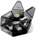 Deke Home - Malý týdenní Pořadatel pilulek, Round Pill Dispenser pro cestování, Mini Pill Organizátor, Compact Medicine Holder, Pill Sorters 7 dní, Přenosný vitaminový kontejner, BPA zdarma (Potravinová třída)