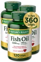 Přírodní rybí olej, 1200mg, 360mg Omega-3, 120 (3 balení, 360 celkem)