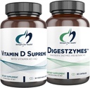 Design pro zdraví Vitamin D Supreme + Digestzymes Digestivní Enzymy Bundle - Vitamin D3 5000 IU s 2000mcg Vitamin + Podpora příjmu Enzymy s Betaine HCl - 2 Produkty