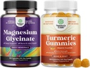 Balení čisté magnesium- glycinátu 400 mg na podání pro nálady a relaxaci a kurkumové gumy pro dospělé Peach Flavor - Extra síla Společná podpora