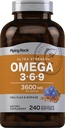 Piping Rock Omega 3 6 9 Doplňky pro ženy a muže CLAS124; 3600mg CLAS124; 240 Softgel Kapsle CLAS124; Fish Flax Borage CLAS124; Ultra Strength CLAS124; Non- GMO, gluten zdarma