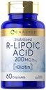 Carlyle R- Lipoic Acid 200mg Acid 124; 60 tobolek 124; stabilizované RLA s Biotin Acid 124; Non- GMO, bez glutenu