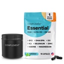 Doplňky Vegan Multivitamíny pro ženy & Men- Omega 3 DHA + EPA, Vitamin B12, Vitamin D3 K2, Zinek, Selen, Magnesium, Jodové doplňky - Imunitní podpora - 90 Počet, Zahrnuje Jar