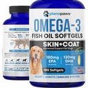 Omega 3 Rybí olej pro psy Kapsle - Lososový olej pro psy - Doplněk pro psy Rybí olej Může pomoci Shedding, Alergie, Svědění - Podpora suchá kůže, Sponky - Dog Skin and Coat Supplement - 180 Rybí oleje pilulky