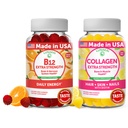 Lunakai Vitamin B12 a kolagen Gummies Bundle - 3000 mcg methylkobalamin High Absorption Energy Gummies - Non- GMO Anti Aging doplňky pro muže a ženy - 30 dní dodávky