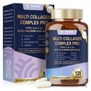18- in-1 Collagen Pro s kyselinou hyaluronovou, keratin, Biotin, VIT A C & E pro pleť, vlasy, nehty, klouby a krása - Multi kolagen Peptidy Kapsle s typem I II III V & X pro ženy a muže - 120 Caps