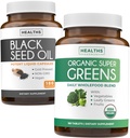 Black Seed Oil & Organic Super Green (3-Month Supply) Seed & Sprout Bundle of Black Seed Oil (180 Kapsle) Cold- Pressed Nigella Sativa & Organic Super Green Powder (180 Tablety) Kompletní Superfood