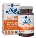 Vital Planet - Vital Flora Advanced Biome Probiotic 100 Milionů CFU, 100 Diverse Strains, 10 Organic Prebiotics, Imunitní podpora, Colon a Digestive Health Probiotics pro ženy a muže 30 Kapsle