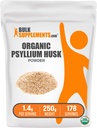 BulkSupplements.com Organic Psylium Husk Powder - Psyllium Husk Powder for Baking, Fiber Supplement - Gluten Free, 1.4g per Serving, 250g (8.8 oz) (Balení po 1)