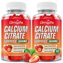 2 Pack vápníku Citrát gumové, Cukr bez vápníku Citrát 1000mg pro svaly zdravé, Absorpce vápníku doplňky pro dospělé a děti, Jahoda, 120 Počet