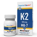 Superior Source Vitamin K2 MK-7 (Menachinone- 7) 100 mcg - Kostní síla a podpora zdraví dodatek - Podpory zdravé srdeční funkce - Bariatric- Friendly - 60 Sublingvální rozpuštění tablety