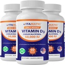 Vitamatic 3 Pack Vitamin D3 50,000 IU (jako cholekalciferol), Once Weekly Dose, 1250 mcg, 60 Veggie Kapsle 1 rok Dodávka, Progresivní vzorec Pomoc vitamínu D Deficience