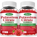 2 Pack kalium Citrát gumové - doplněk draselné pro svalové zdraví, Leg Cramp Relief & Electrolyte Balance, Vegan, Non- GMO, gluten- bez, Malina Flavor, 120 Počet