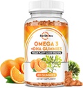 Omega 3 Gummies, Omega 3 Rybí olej doplňky Alternativní s EPA & DHA, CoQ10, Folát, Vitamin A, D3, E, Podporuje mozek, kloub, srdce, oko, a imunitní systém Function-Orange Flavor, 60 Gummies