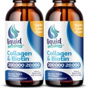 Tekutý kolagen a biotin, 2 Fl. Oz, Ultra- síla kolagen doplňky pro ženy, Keto Friendly Biotin pro růst vlasů ženy, nehty, a kůže Vitamíny B7 Collageno Peptides - Vanilla Flavor - 2 Pack