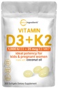 Mikro přísady Vitamin D3 1 000 IU + K2 MK- 7 25 mcg, 300 Softgels CLAS124; Virgin Coconut Oil CLAS124; 2- in-1 Bone, Imunity & Heart Support CLAS124; Easy to Swallow, Non- GMO