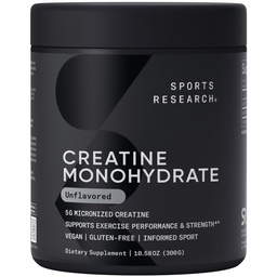 Sport Research Creatine Monohydrát - Získejte Lean Sval, Zlepšit výkon a sílu a podporu cvičení Recovery - 5 g Mikronizované Creatine - 10.58 oz