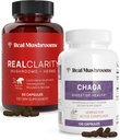 Real Houby RealClarity (60ct) a Chaga (120ct) Kapsle Bundle - Houbový dodatek pro duševní jasnost, zaměření, stravovací zdraví a imunitní podpora - Vegan, Non- GMO, Ověřené úrovně Beta- Glucans