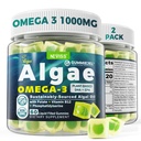 2 Balení Řasy Omega 3 Gummie 1000mg, Plant Based DHA 460mg & EPA 230mg, Omega 3 Fish Oil Alternative pro dospělé, Plus MethylFolát, Vitamin B12, Fosfatidylserin, No Fishy Taste, Vegan, Cukr zdarma